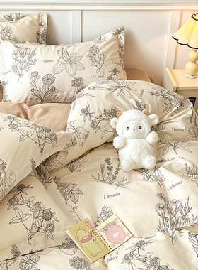 100全棉复古田园床上四件套ins纯棉亲肤被套床单床笠款宿舍三件套