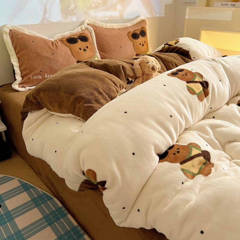 床上四件套冬季牛奶绒法兰绒卡通