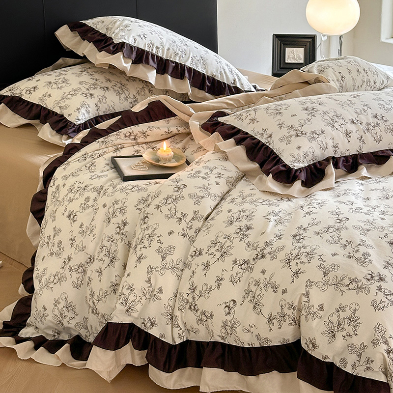 床上四件套100全棉亲肤ins荷叶边