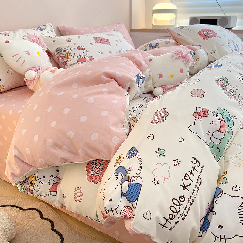 KT猫卡通全棉纯棉100床上4四件套少女心床品女孩被套床单人三件套