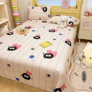 简约全棉亲肤床单单件双人1.5米1.8m100纯棉小煤球被单人学生宿舍