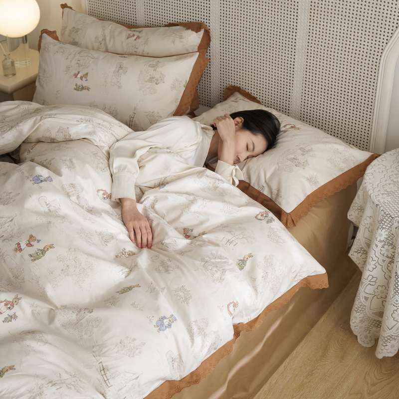 韩式花边款纯棉四件套全棉卡通被套床单人学生三件套2024新款床品