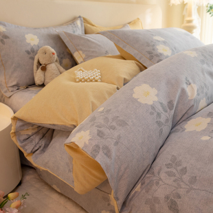 A类复古田园加厚磨毛四件套秋冬季100全棉纯棉被套床单宿舍三件套