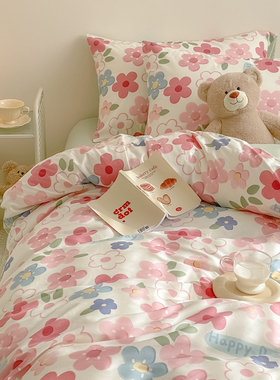ins风100全棉床上四件套田园小清新床品纯棉被套床笠床单人三件套
