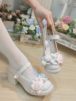 甜喵慕斯官配鞋你原创设计Lolita小妖静手作玛丽珍粗跟猫爪cos