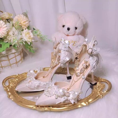 小妖静手作lo鞋【白昼】花嫁茶会小众高跟洛丽塔小芙蝶成人礼