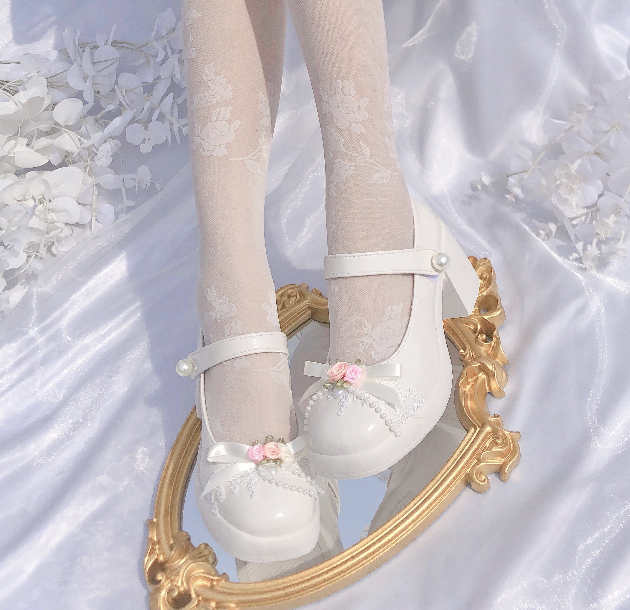 小妖静手作lolita米白色粗跟圆头玛丽珍鞋百搭日常单鞋芙拉小姐
