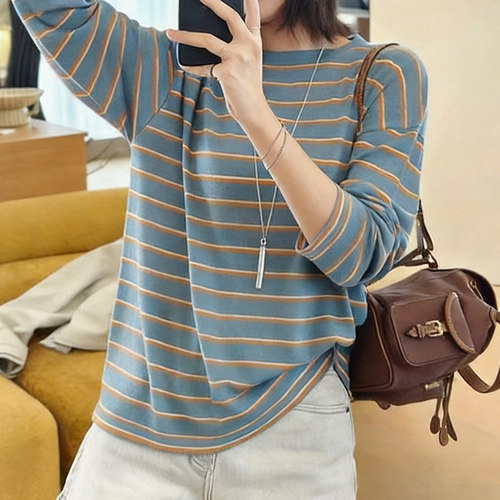 美洋MEIYANG 彩条针织衫 四季不离~撞色圆领长袖上衣