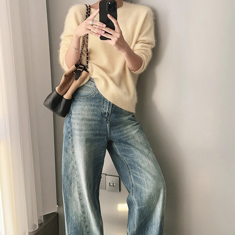 美洋MEIYANG 雪吻针织衫 真丝羊绒拉绒_圆领宽松套头毛衣