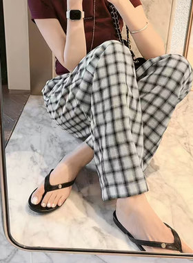 美洋MEIYANG 醋酸格子裤 懒人'格'调~撞色直筒