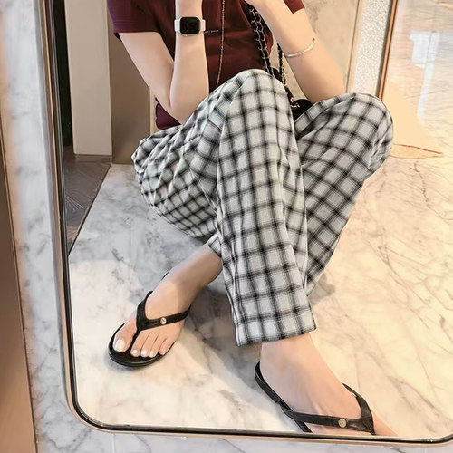 美洋MEIYANG 醋酸格子裤 懒人'格'调~撞色直筒
