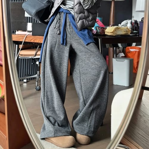 美洋MEIYANG 拂尘休闲裤 一体织斜纹毛呢超阔腿【小70】