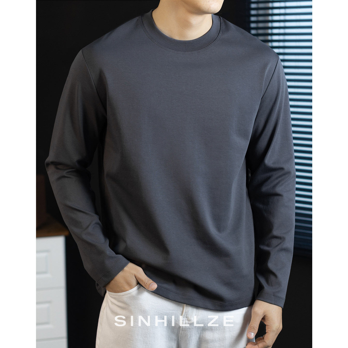50支液氨丝光棉长袖T恤男圆领打底衫内搭纯白2026秋冬宽松高级感,男装,T恤,淘宝优惠券,粉丝福利购,淘宝优惠卷