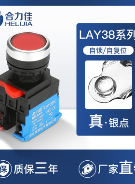 合力佳 LAY38K按钮10A卡扣接线金属头开关常开常闭触点红色绿色