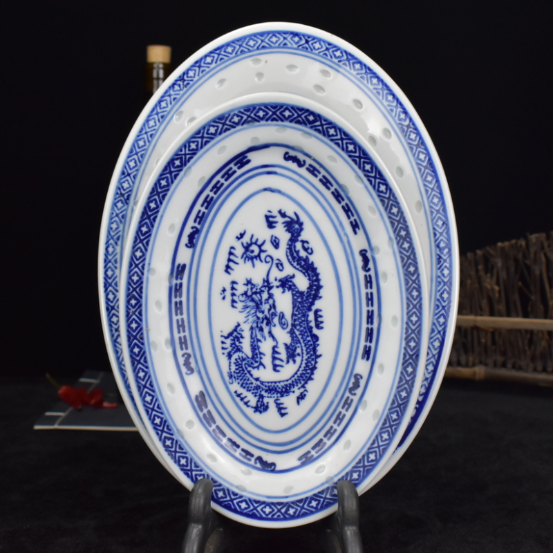 景德镇鱼盘青花瓷椭圆釉下彩鱼碟