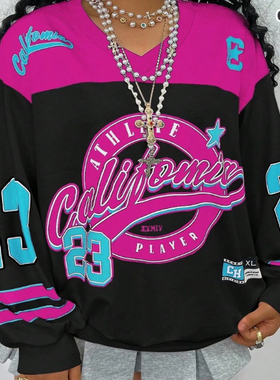 男式球衣23长袖卫衣休闲街头风格青少年3D印花时尚潮流长袖卫衣