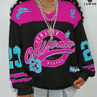 男式球衣23长袖卫衣休闲街头风格青少年3D印花时尚潮流长袖卫衣