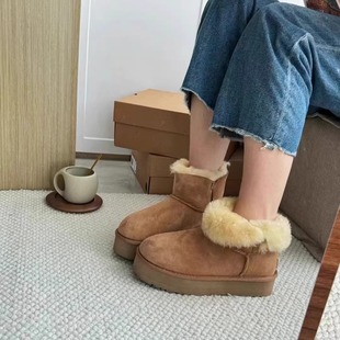 【3352雪地靴】经典款短筒羊皮毛一体厚底小个子一粒木扣翻毛女鞋