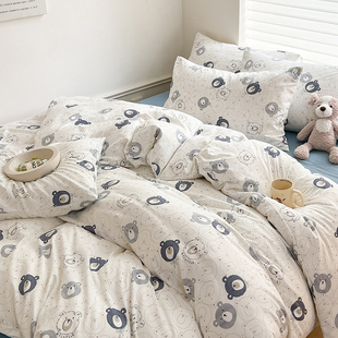 高颜值ins风可爱小熊熊被套床上用品四件套床单被罩宿舍床三件套