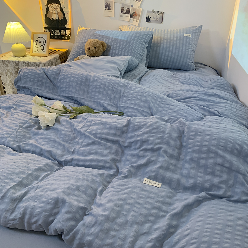 泡泡纱床品床单四件套水洗棉