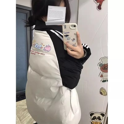 小个子三条杠拼色保暖羽绒棉服