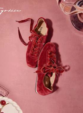 布朗尼蹀愫26春季新方头芭蕾德训红色薄底休闲运动鞋T76190Y-01