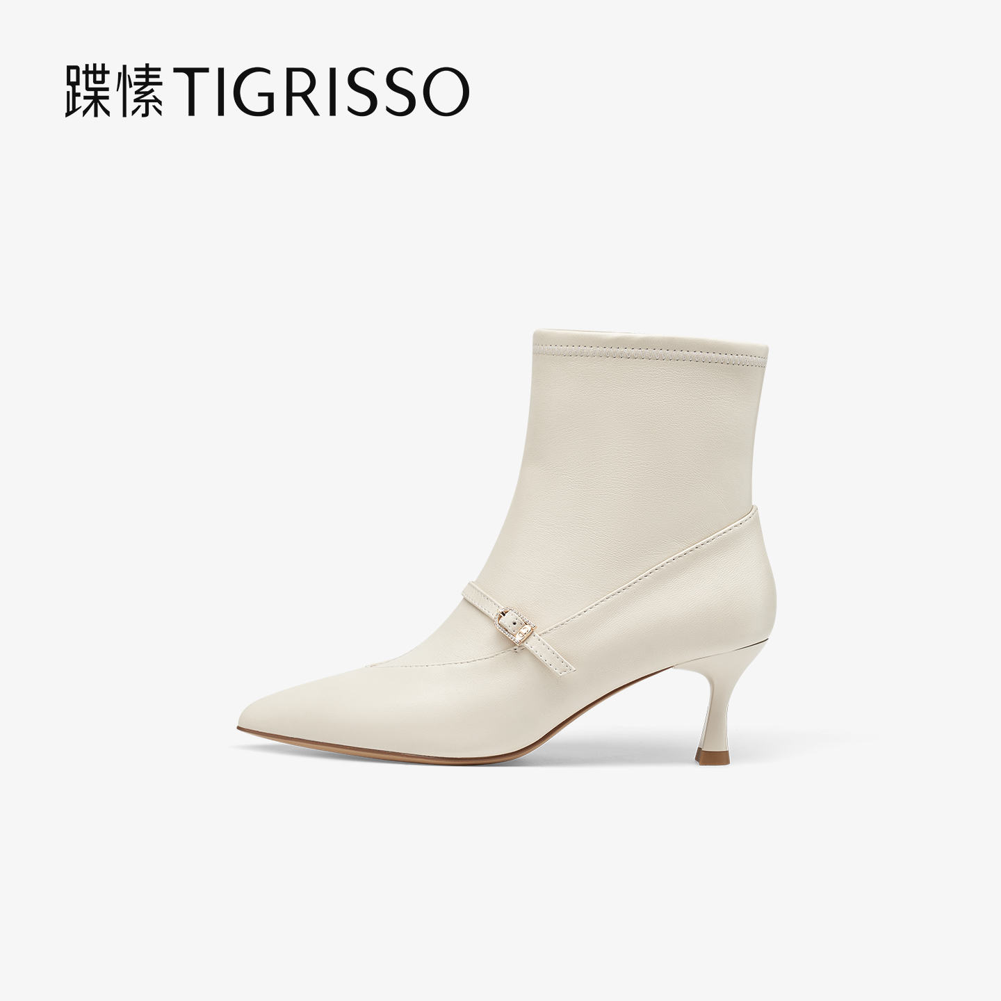 尖头羊皮时装靴细跟增高6CM短靴