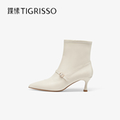 蹀愫2025年冬季 靴细跟增高6CM短靴TA65715 新款 尖头羊皮时装