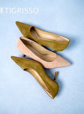 蹀愫2025年尖头中跟羊绒百搭浅口单鞋晚会女鞋TA65153-10