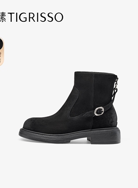 蹀愫2025年秋冬新款擦色户外加绒西部棕色时装短靴女TA65788-50