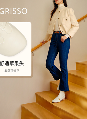 苹果派蹀愫25冬季新款玛丽珍靴薄底羊绒时装靴短靴TA65709-10