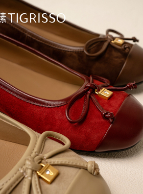 蹀愫25年增高3.5红色芭蕾平底鞋蝴蝶浅口单鞋TA65312-52