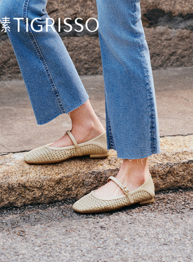 竹夏蹀愫25年编织芭蕾舞平底鞋透气玛丽珍鞋TA65113-17