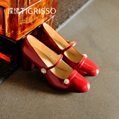 蹀愫2025秋冬新款 TA65511 粗跟钻扣增高6cm复古法式 玛丽珍单鞋