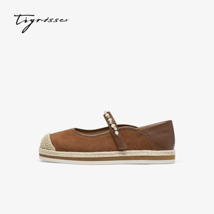 松弛假日蹀愫26年春新款羊皮草编渔夫鞋玛丽珍鞋单鞋T76131A-03