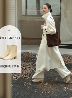 蹀愫2025年冬季新款羊皮加绒瘦瘦靴增高黑色时装靴短靴TA65714-11