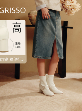 蹀愫2025年秋冬新款增高6真皮时装靴配裙子钻扣瘦瘦靴TA65706-17