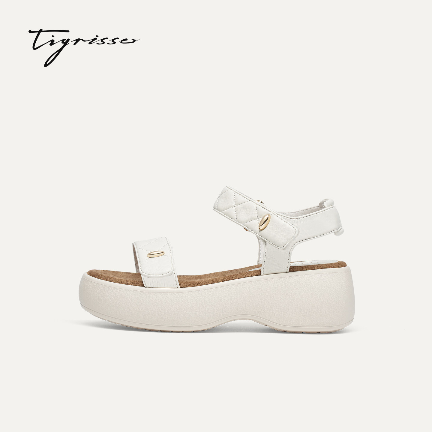 蹀愫2026夏新款厚底6一字带魔术贴女运动沙滩黑色凉鞋T76316A-12