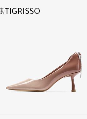 蹀愫2025年漆皮可拆卸蝴蝶高跟鞋两穿四季单鞋TA65102-12