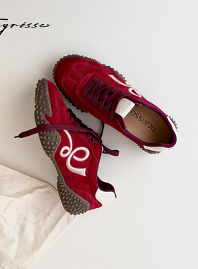 邢菲同款跃动蝴蝶蹀愫26年春新红色增高4赛车德训运动休闲板鞋