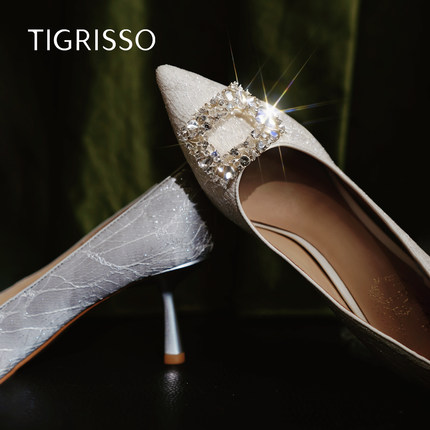 蹀愫26春季新款增高6.5方钻尖头时装高跟单鞋婚鞋派对T76103A-04