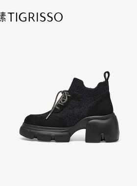 蹀愫2025年秋冬新款一脚蹬飞织踝靴厚底增高7.5时装靴TA65716-51