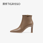 蹀愫冬高跟8厘米短靴棕色侧拉链时装 靴女TA54769