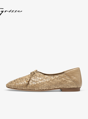 普罗旺斯蹀愫26年春季新款复古超软时尚编织羊皮平底鞋T76191A-01