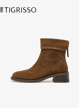 蹀愫2025年秋冬新款增高4.5西部靴两穿棕色时装靴TA65796-50