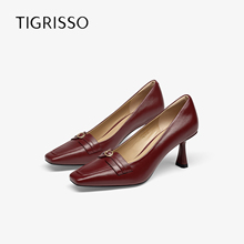 律政佳人蹀愫26春新款红色高跟鞋气质通勤舒适羊皮单鞋T76105A-01