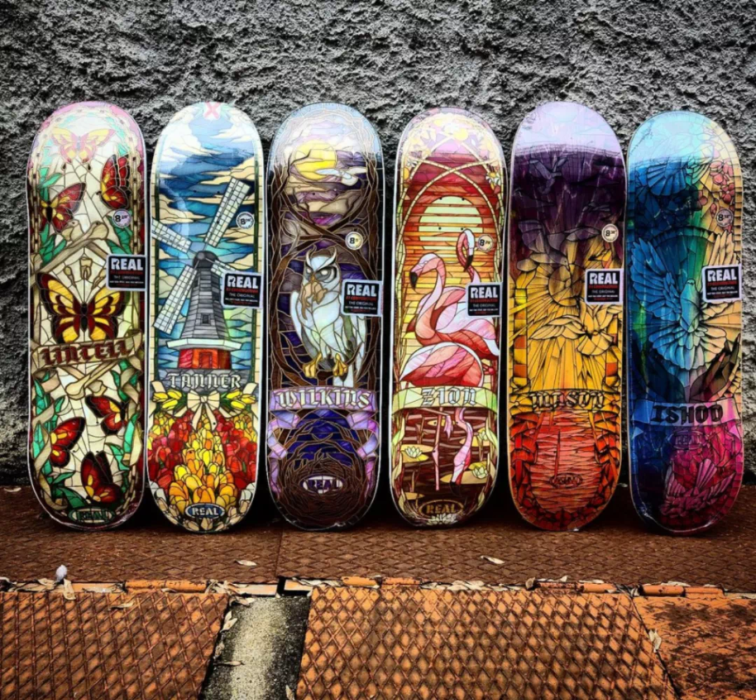 美国进口real滑板和平鸽系列浮雕玻璃纹路窗花款整套双翘板