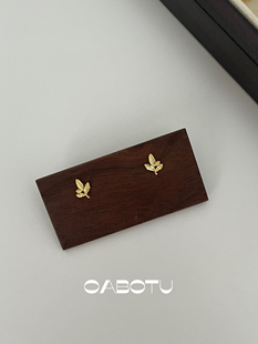 黄金叶子耳钉S925纯银镀金花朵耳钉女耳环耳饰小众设计轻奢高级感