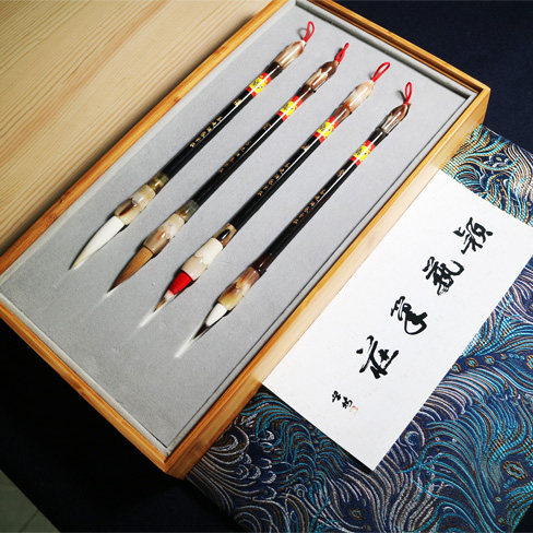 颖艺笔庄 湖笔 钟灵蕴秀毛笔礼盒花牛角紫檀木送礼专用琏文化用品