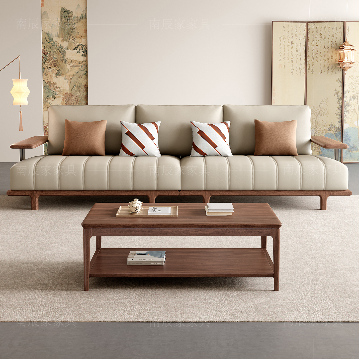 乌金木实木沙发别墅客厅现代高端新中式家具组合2025新款真皮沙发